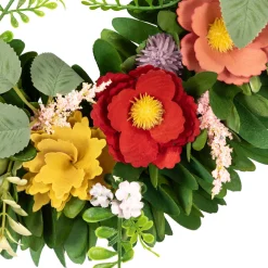 Wooden Mixed Floral and Foliage Artificial Spring Wreath - 13.75