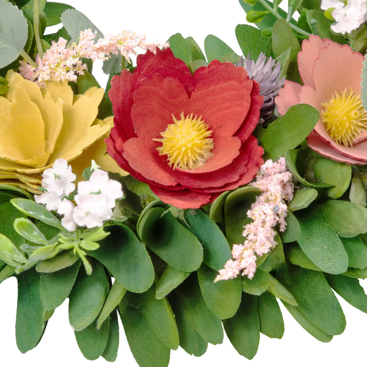 Wooden Mixed Floral and Foliage Artificial Spring Wreath - 13.75"