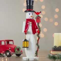 Wooden Snowman Christmas Nutcracker - 18" - White and Red