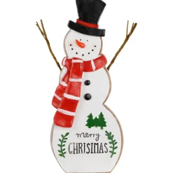 Wooden Snowman "Merry Christmas" Decoration - 8.5"
