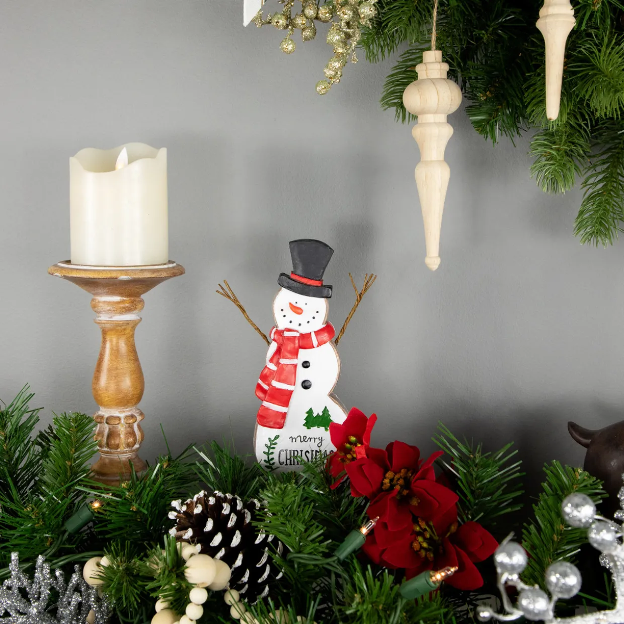 Wooden Snowman "Merry Christmas" Decoration - 8.5"