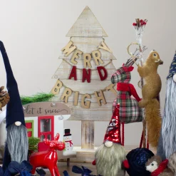 Wooden Tree "Merry and Bright" Christmas Decoration - 23" - Gold and Red