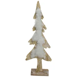 Wooden Tree With Faux Fur Christmas Decoration - 13.5" - Brown and White