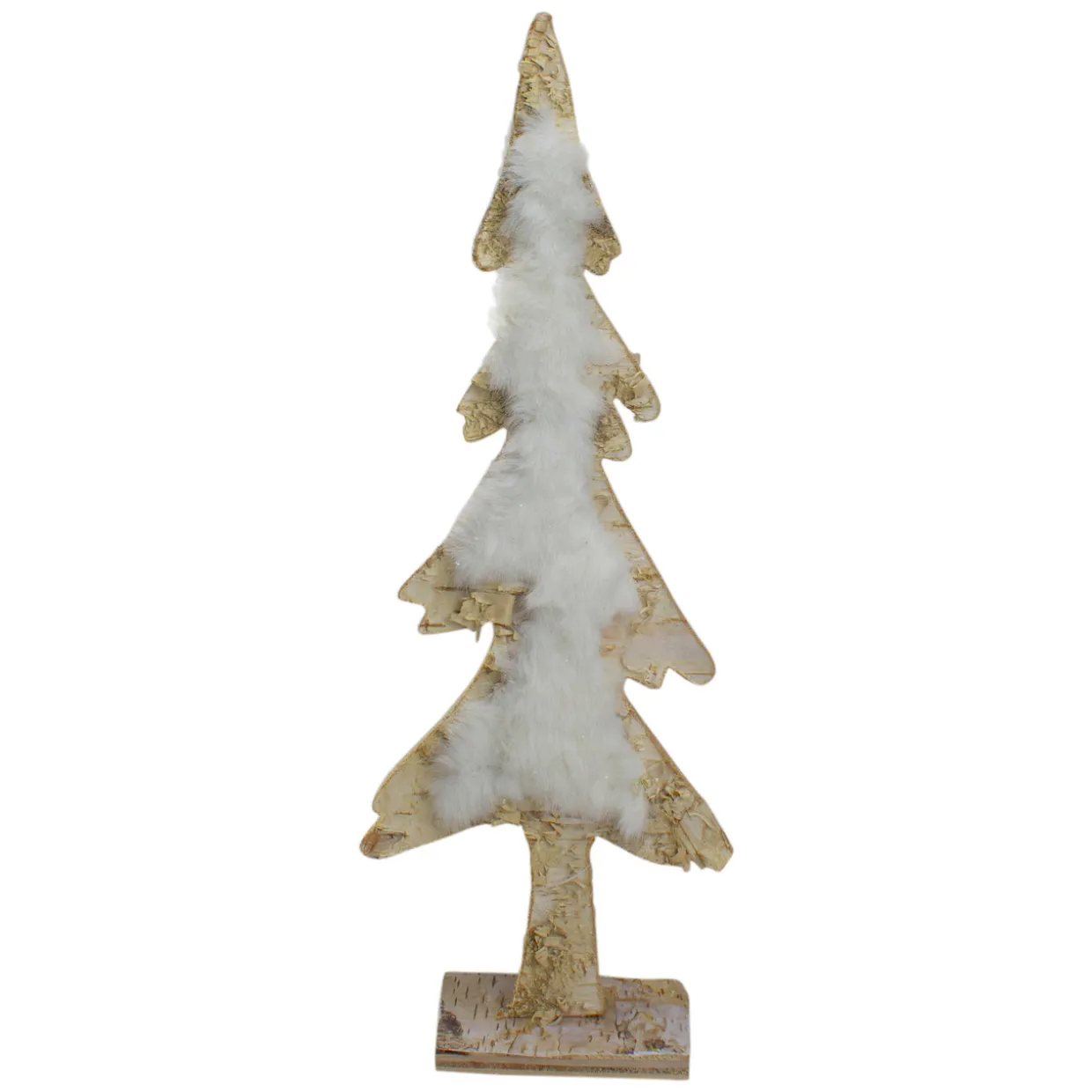 Wooden Tree With Faux Fur Christmas Decoration - 13.5" - Brown and White