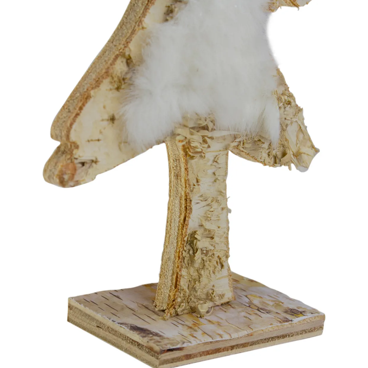 Wooden Tree With Faux Fur Christmas Decoration - 13.5" - Brown and White