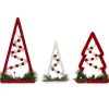 Wooden Trees with Beads Christmas Decorations - 11.75" - Red and White - Set of 3