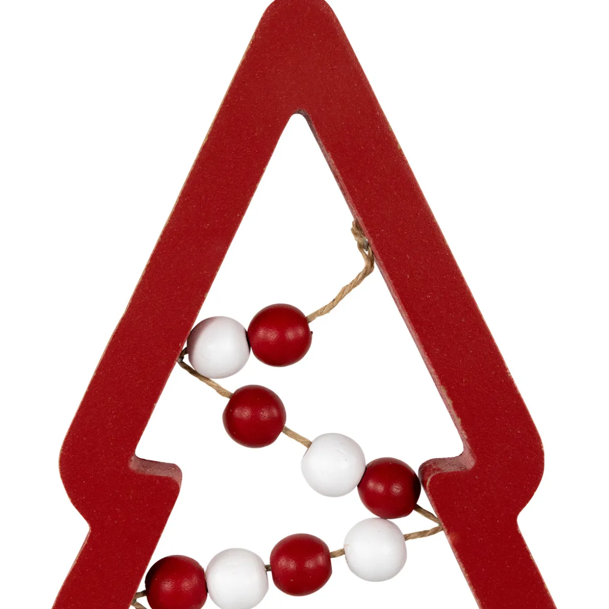 Wooden Trees with Beads Christmas Decorations - 11.75" - Red and White - Set of 3