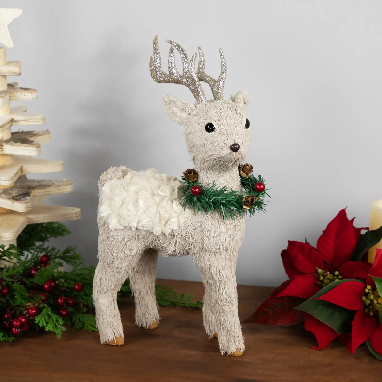 Woodland Reindeer with Wreath Christmas Figure - 13.75"