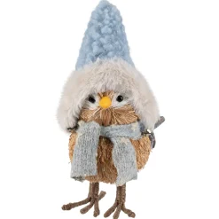 Woodland Standing Bird with Plush Winter Hat Christmas Figure - 7.5"