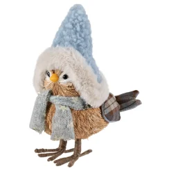 Woodland Standing Bird with Plush Winter Hat Christmas Figure - 7.5