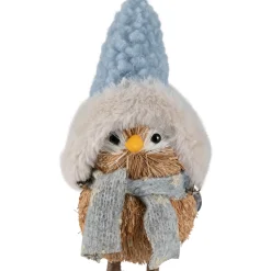 Woodland Standing Bird with Plush Winter Hat Christmas Figure - 7.5