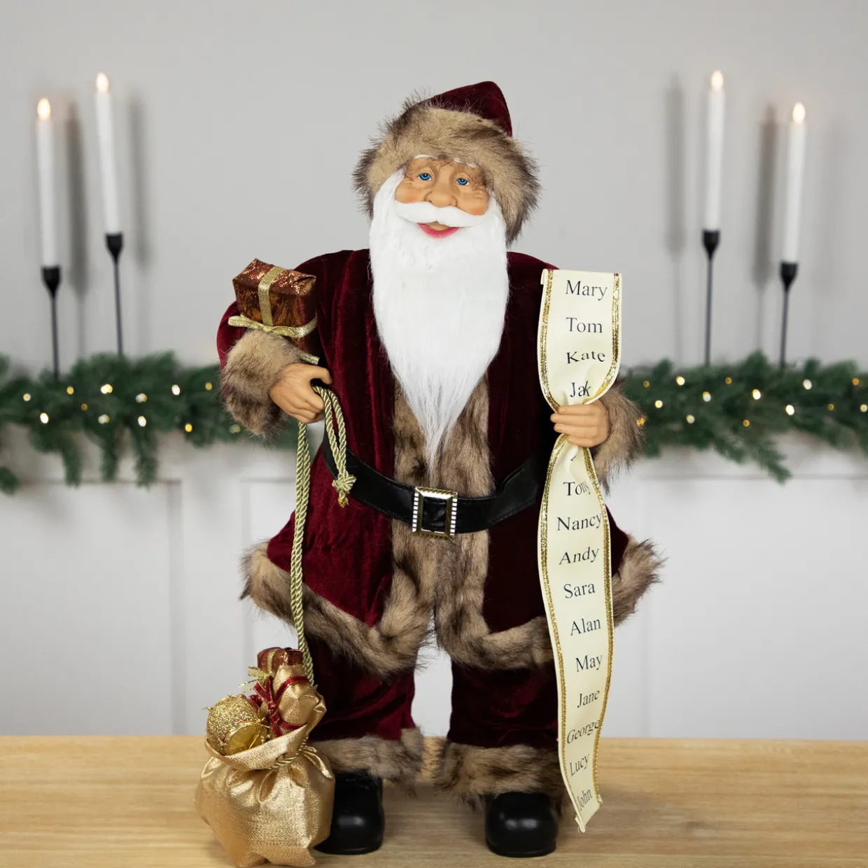 Woodland Standing Santa Claus Christmas Figure with Name List - 24"