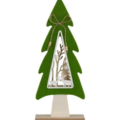 Woodland Tree with Reindeer Scene Wooden Christmas Decoration - 12"