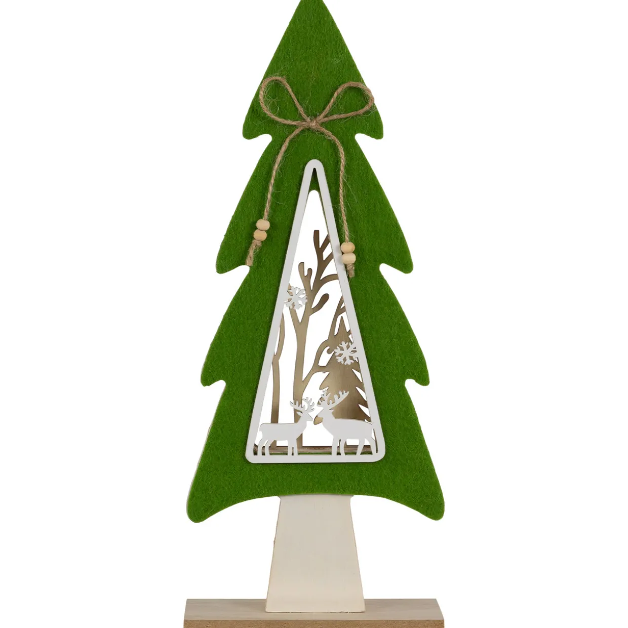 Woodland Tree with Reindeer Scene Wooden Christmas Decoration - 12"