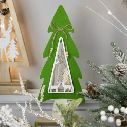 Woodland Tree with Reindeer Scene Wooden Christmas Decoration - 12"