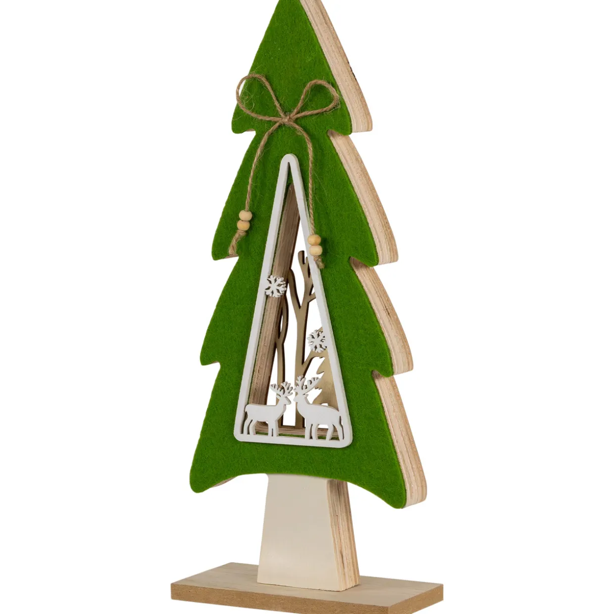 Woodland Tree with Reindeer Scene Wooden Christmas Decoration - 12"