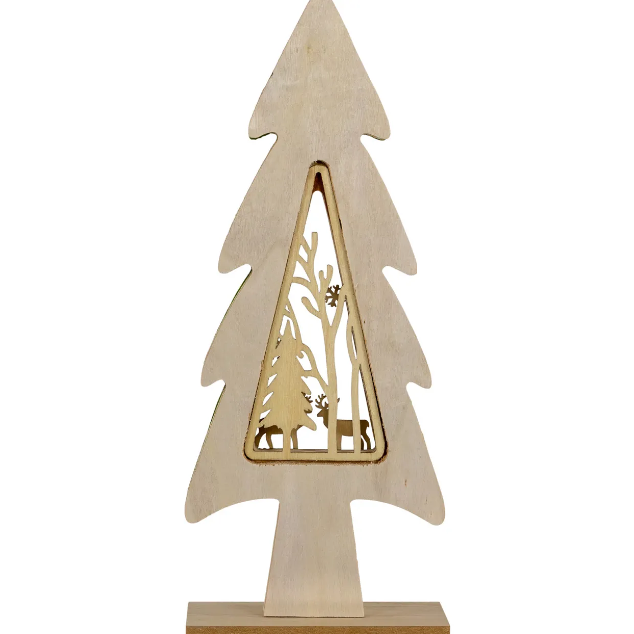 Woodland Tree with Reindeer Scene Wooden Christmas Decoration - 12"