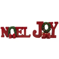 Wreath and Bow "Noel" and '"Joy" Christmas Signs - Set of 2