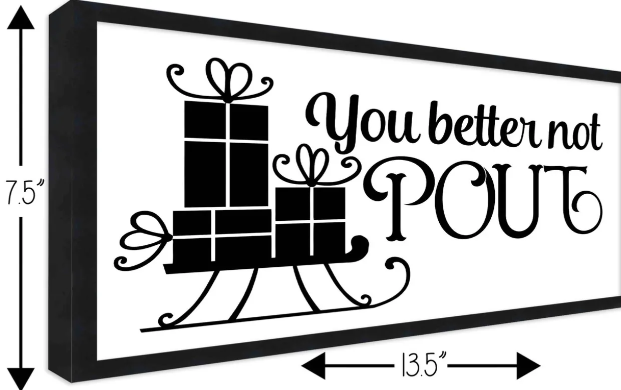 You Better Not Pout 7.5" x 13.5" Framed Christmas Wall Decor Art Print Sign Poster in a Black Wooden Frame with UV Acrylic and Hangers